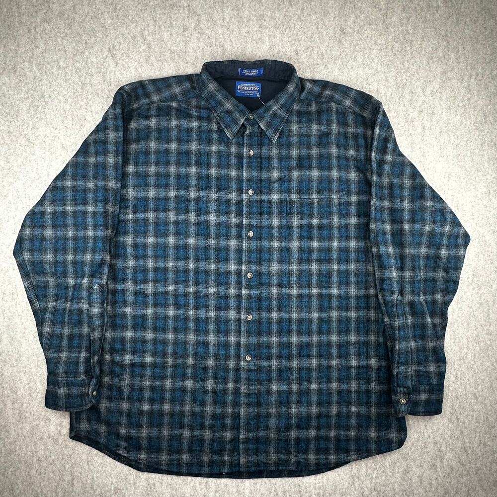 Pendleton Lodge Shirt Wool Blend Blue Plaid Long Sleeve Heavy Weight XXL
